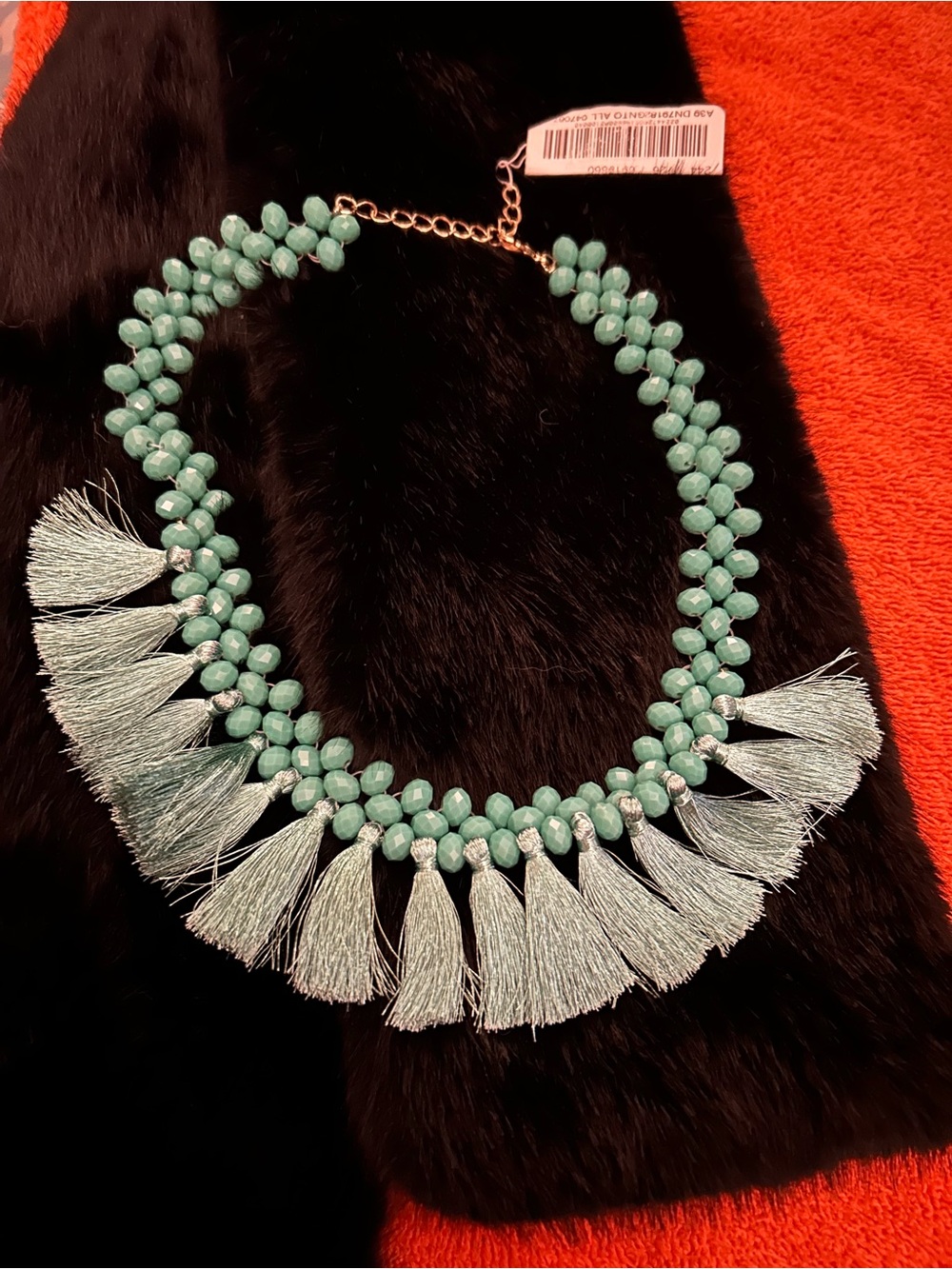 Turquoise color Tassel Statement Necklace